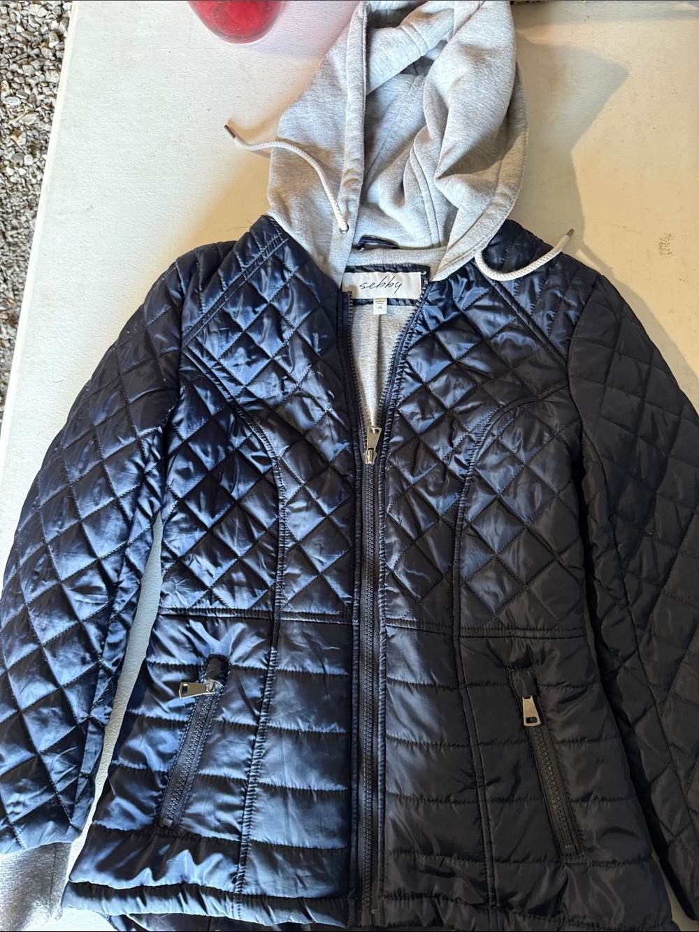 Sebby Black Quilted Puffer Jacket with Gray Hood